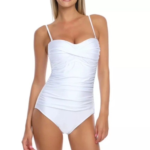 RELLECIGA Other - Relleciga Women's  One Piece Swimsuit Swim Ruched Padded Boned White XL NWT